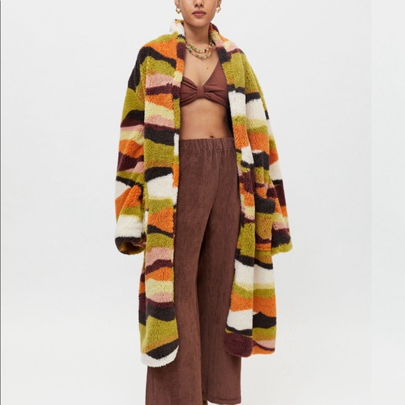 Urban Outfitters Jackets & Blazers - NWT UO Teddy Abstract Animal Print Striped Longline Teddy Coat